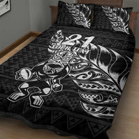 New Zealand Rugby Warrior Custom Quilt Bed Set Black Fern Taniko Motif