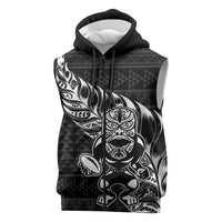 New Zealand Rugby Warrior Custom Sleeveless Zip Hoodie Black Fern Taniko Motif - Polynesian Pride