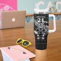 New Zealand Rugby Warrior Custom Tumbler With Handle Black Fern Taniko Motif