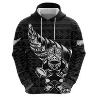 New Zealand Rugby Warrior Custom Zip Hoodie Black Fern Taniko Motif