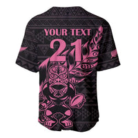 New Zealand Rugby Warrior Custom Baseball Jersey Pink Fern Taniko Motif