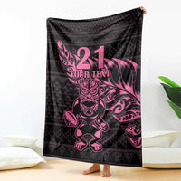 New Zealand Rugby Warrior Custom Blanket Pink Fern Taniko Motif