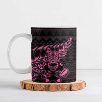 New Zealand Rugby Warrior Custom Ceramic Mug Pink Fern Taniko Motif - Polynesian Pride