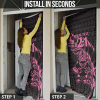 New Zealand Rugby Warrior Custom Door Cover Pink Fern Taniko Motif - Polynesian Pride