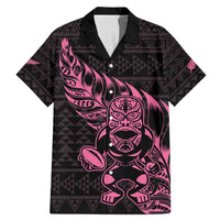 New Zealand Rugby Warrior Custom Family Matching Mermaid Dress and Hawaiian Shirt Pink Fern Taniko Motif