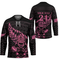 New Zealand Rugby Warrior Custom Hockey Jersey Pink Fern Taniko Motif - Polynesian Pride