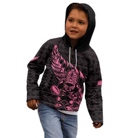 New Zealand Rugby Warrior Custom Kid Hoodie Pink Fern Taniko Motif