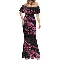 New Zealand Rugby Warrior Custom Mermaid Dress Pink Fern Taniko Motif