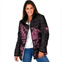 New Zealand Rugby Warrior Custom Padded Jacket Pink Fern Taniko Motif - Polynesian Pride