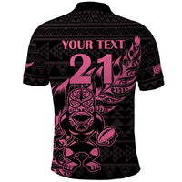 New Zealand Rugby Warrior Custom Polo Shirt Pink Fern Taniko Motif