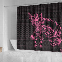 New Zealand Rugby Warrior Custom Shower Curtain Pink Fern Taniko Motif