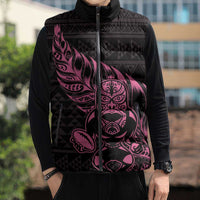 New Zealand Rugby Warrior Custom Sleeveless Puffer Jacket Pink Fern Taniko Motif - Polynesian Pride
