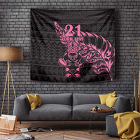 New Zealand Rugby Warrior Custom Tapestry Pink Fern Taniko Motif