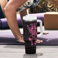 New Zealand Rugby Warrior Custom Tumbler With Handle Pink Fern Taniko Motif