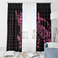 New Zealand Rugby Warrior Custom Window Curtain Pink Fern Taniko Motif