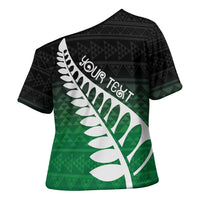 Green Silver Fern Spirit Taniko Tukutuku Personalised Cross Shoulder Shirt - Polynesian Pride