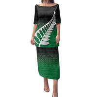 Green Silver Fern Spirit Taniko Tukutuku Personalised Family Matching Puletasi and Hawaiian Shirt