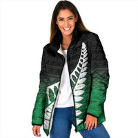 Green Silver Fern Spirit Taniko Tukutuku Personalised Padded Jacket - Polynesian Pride