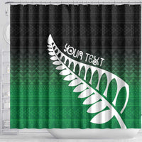 Green Silver Fern Spirit Taniko Tukutuku Personalised Shower Curtain LT9 - Polynesian Pride