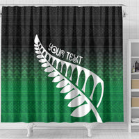 Green Silver Fern Spirit Taniko Tukutuku Personalised Shower Curtain LT9 - Polynesian Pride