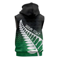 Green Silver Fern Spirit Taniko Tukutuku Personalised Sleeveless Hoodie - Polynesian Pride