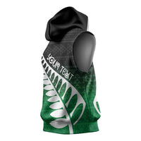 Green Silver Fern Spirit Taniko Tukutuku Personalised Sleeveless Hoodie - Polynesian Pride