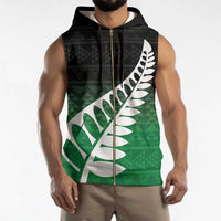 Green Silver Fern Spirit Taniko Tukutuku Personalised Sleeveless Zip Hoodie - Polynesian Pride