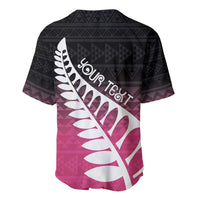 Pink Silver Fern Spirit Taniko Tukutuku Personalised Baseball Jersey