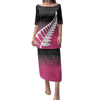 Pink Silver Fern Spirit Taniko Tukutuku Personalised Family Matching Puletasi and Hawaiian Shirt