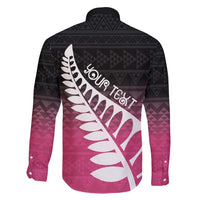 Pink Silver Fern Spirit Taniko Tukutuku Personalised Family Matching Summer Maxi Dress and Hawaiian Shirt