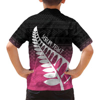 Pink Silver Fern Spirit Taniko Tukutuku Personalised Kid Hawaiian Shirt