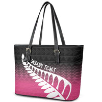 Pink Silver Fern Spirit Taniko Tukutuku Personalised Leather Tote Bag