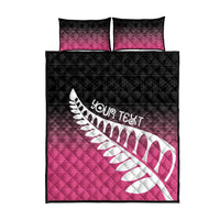 Pink Silver Fern Spirit Taniko Tukutuku Personalised Quilt Bed Set