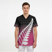Pink Silver Fern Spirit Taniko Tukutuku Personalised Scrub Top - Polynesian Pride