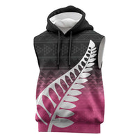 Pink Silver Fern Spirit Taniko Tukutuku Personalised Sleeveless Hoodie - Polynesian Pride