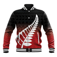 Red Silver Fern Spirit Taniko Tukutuku Personalised Baseball Jacket LT9 Unisex Red - Polynesian Pride