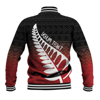 Red Silver Fern Spirit Taniko Tukutuku Personalised Baseball Jacket LT9 - Polynesian Pride
