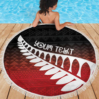 Red Silver Fern Spirit Taniko Tukutuku Personalised Beach Blanket