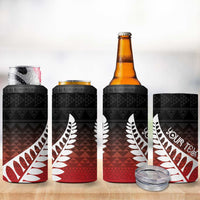 Red Silver Fern Spirit Taniko Tukutuku Personalised 4 in 1 Can Cooler Tumbler