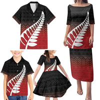 Red Silver Fern Spirit Taniko Tukutuku Personalised Family Matching Puletasi and Hawaiian Shirt