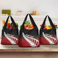Red Silver Fern Spirit Taniko Tukutuku Personalised Grocery Bag
