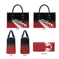 Red Silver Fern Spirit Taniko Tukutuku Personalised Leather Bag - Polynesian Pride