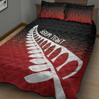 Red Silver Fern Spirit Taniko Tukutuku Personalised Quilt Bed Set