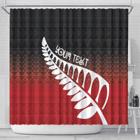 Red Silver Fern Spirit Taniko Tukutuku Personalised Shower Curtain LT9 - Polynesian Pride