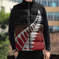 Red Silver Fern Spirit Taniko Tukutuku Personalised Sleeveless Puffer Jacket - Polynesian Pride