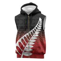 Red Silver Fern Spirit Taniko Tukutuku Personalised Sleeveless Zip Hoodie LT9 Red - Polynesian Pride