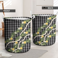 Aloha Puakenikeni Anthurium Pikake Lei Laundry Basket Black Hawaiian Palaka Pattern