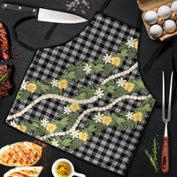 Aloha Puakenikeni Anthurium Pikake Lei Apron Black Hawaiian Palaka Pattern