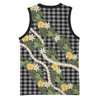 Aloha Puakenikeni Anthurium Pikake Lei Basketball Jersey Black Hawaiian Palaka Pattern