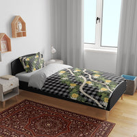 Aloha Puakenikeni Anthurium Pikake Lei Bedding Set Black Hawaiian Palaka Pattern